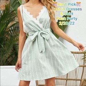 Gingham Contrast Lace Belted Dress